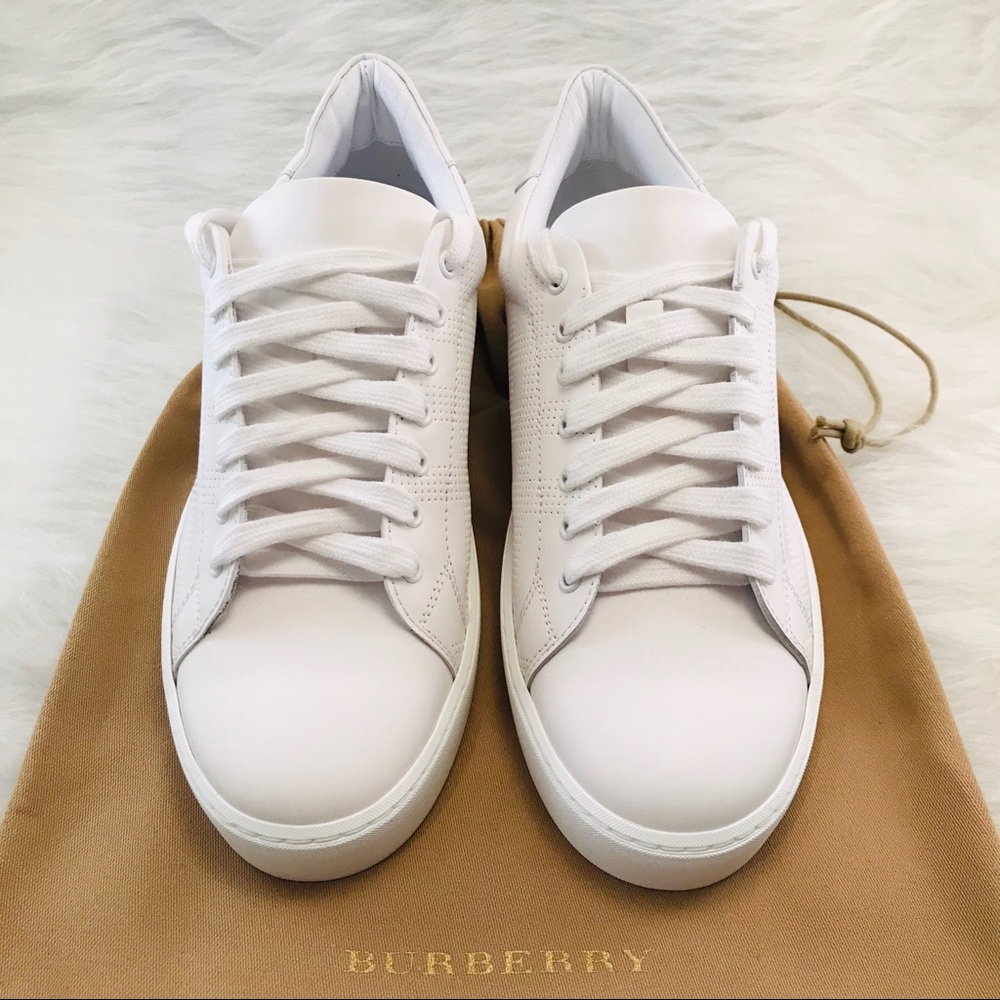 BURBERRY Perforated Check Leather Sneakers White